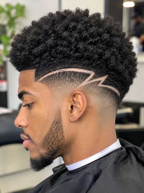 10. Taper Fade Afro with Design
