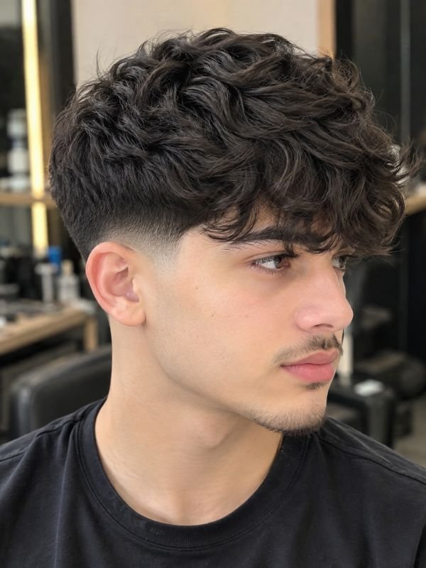 15. Low Taper Fade Wavy Fringe