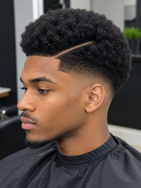 19. Low Fade Afro with Part