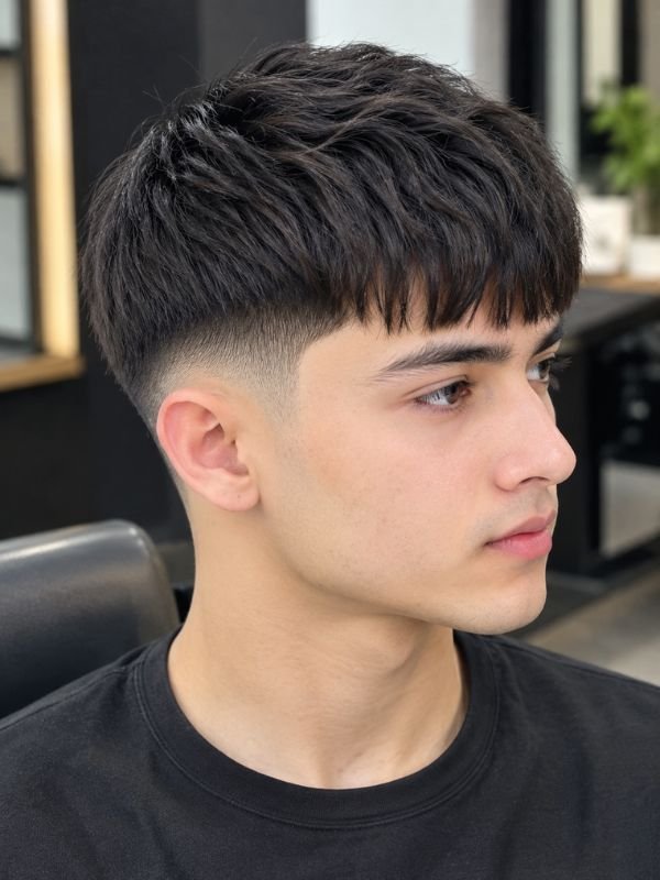 22. Low Taper Fade Short Fringe for Straight Hair