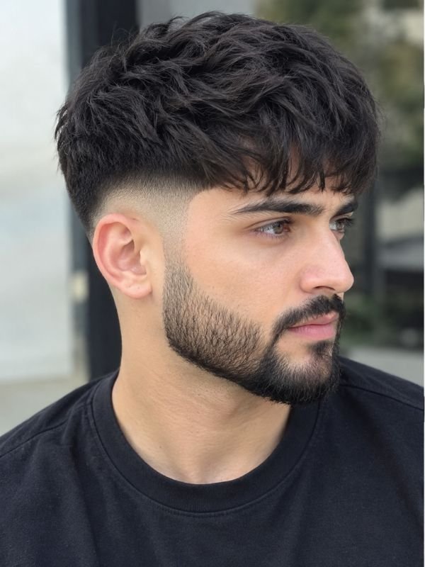 23. Low Taper Fade Fringe with Beard