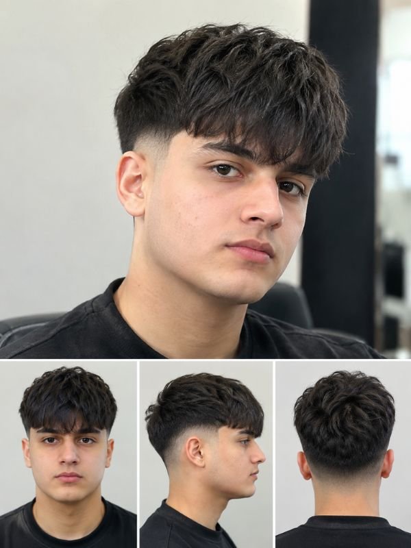 26. Low Taper Fade Fringe for Round Faces