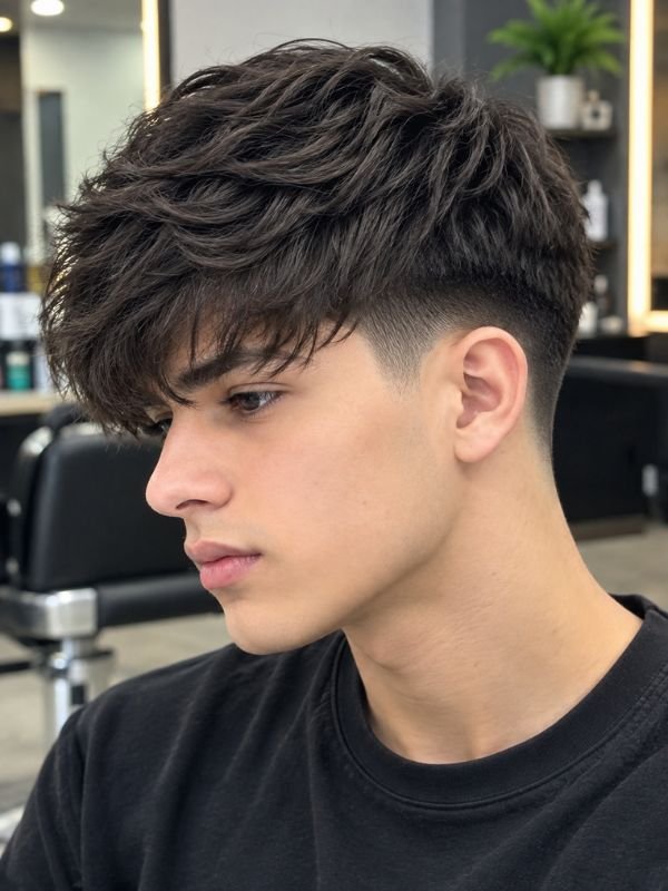 6. Low Taper Fade Layered Fringe