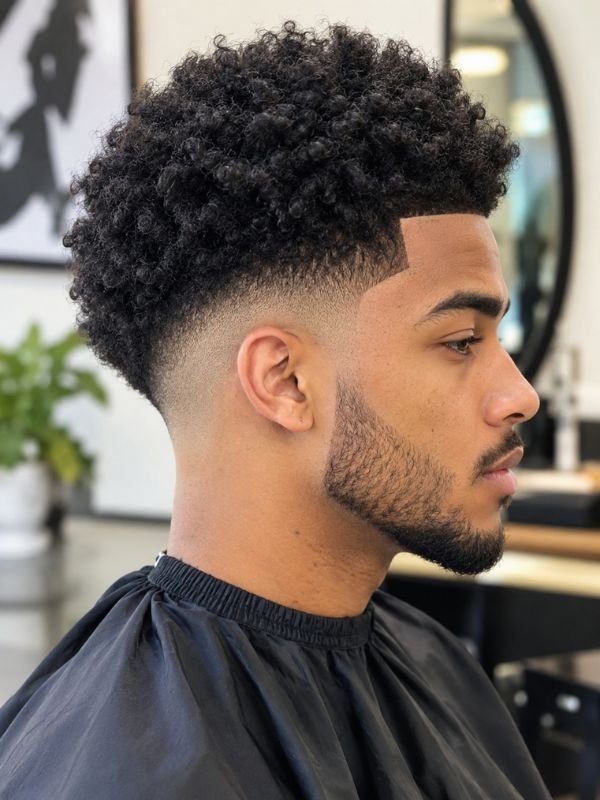 7. Taper Fade Afro with Line Up
