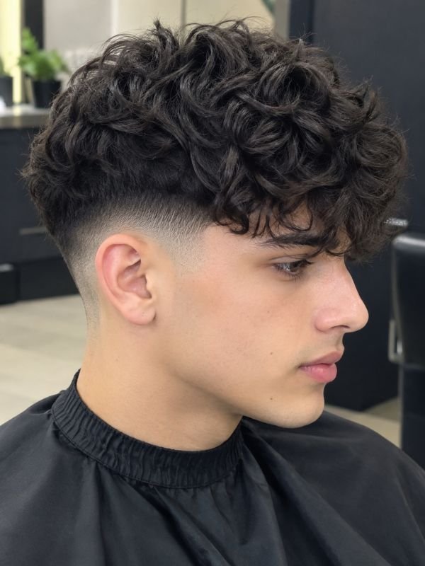 9. Low Taper Fade Fringe Curly Hair