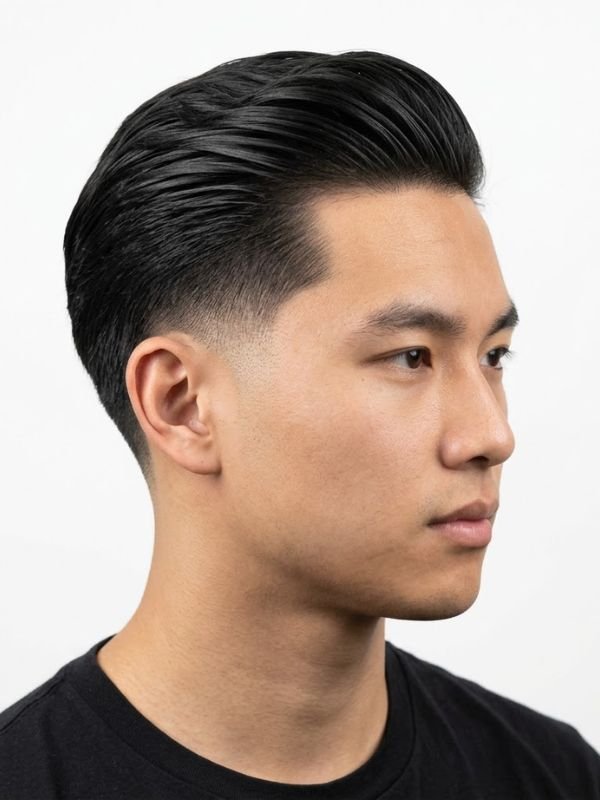 Asian Low Taper Fade Slick Back
