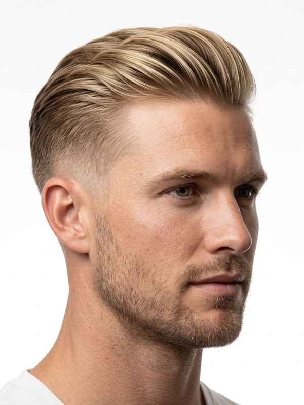 Blonde Low Taper Fade Slick Back