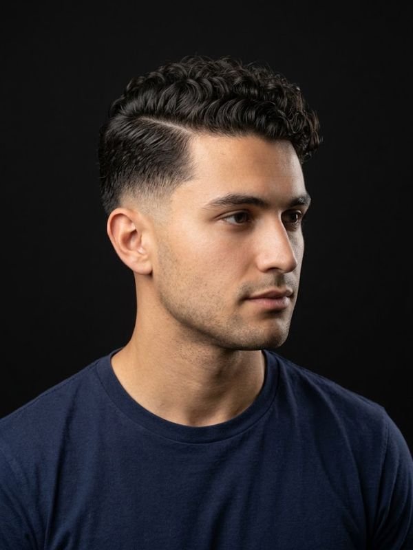 Curly Hair Low Taper Fade Side Part