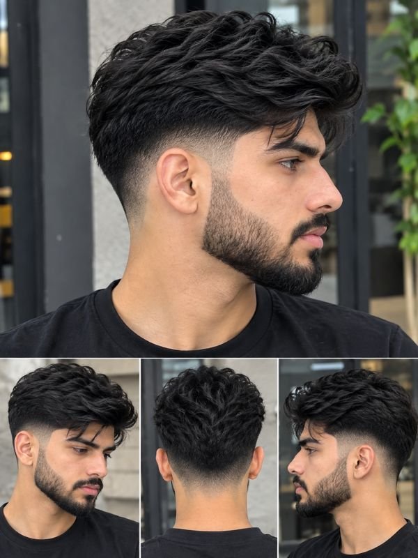 2. Low Taper Fade Black Haircut with Beard