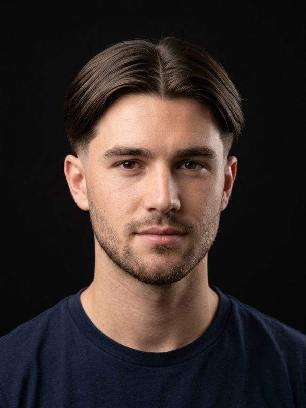 Low Taper Fade Middle Part Straight Hair