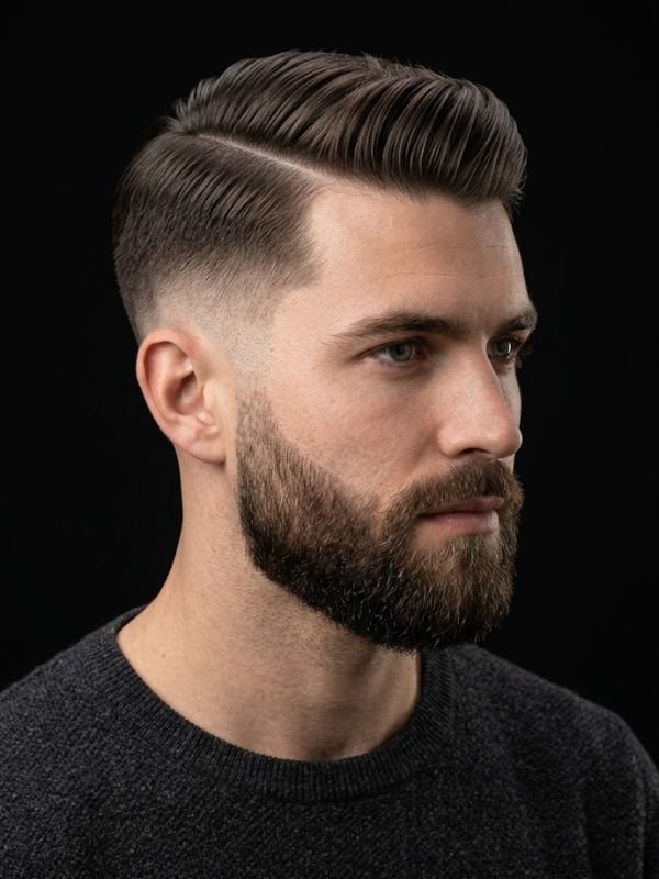 Low Taper Fade Side Part with Beard