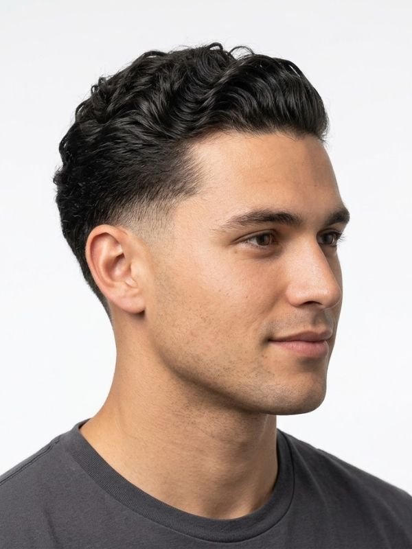 Low Taper Fade Slick Back for Curly Hair
