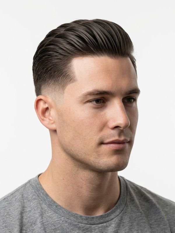 Low Taper Fade Slick Back with Line Up