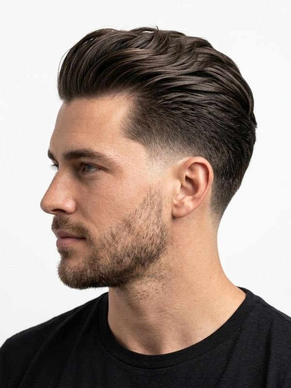 Low Taper Fade Slick Back with Volume
