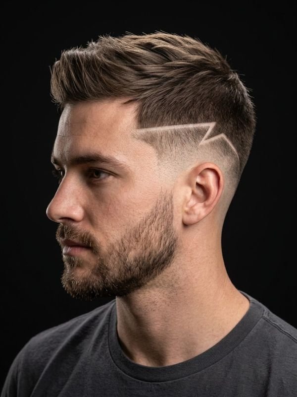 Low Taper Fade Straight Hair with Design