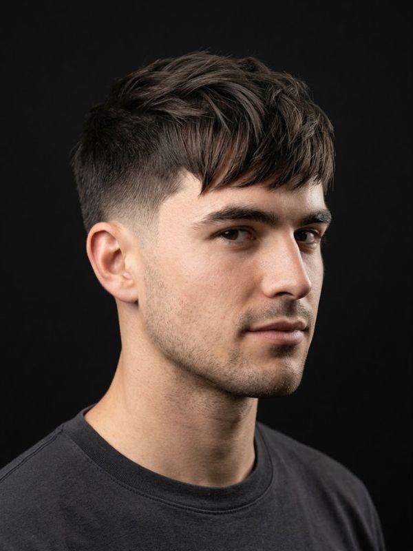 Low Taper Fade with Textured Fringe Straight Hair