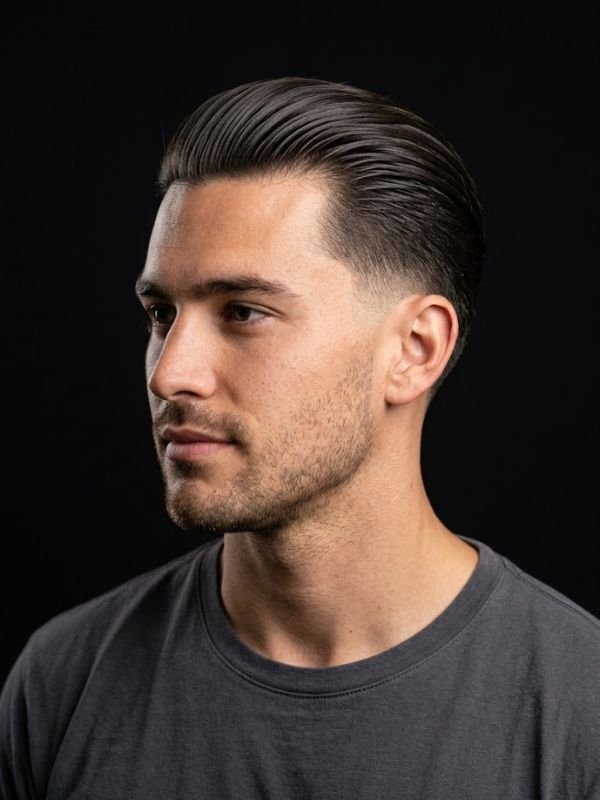 Slick Back Low Taper Fade Straight Hair