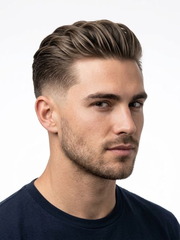 Textured Low Taper Fade Slick Back